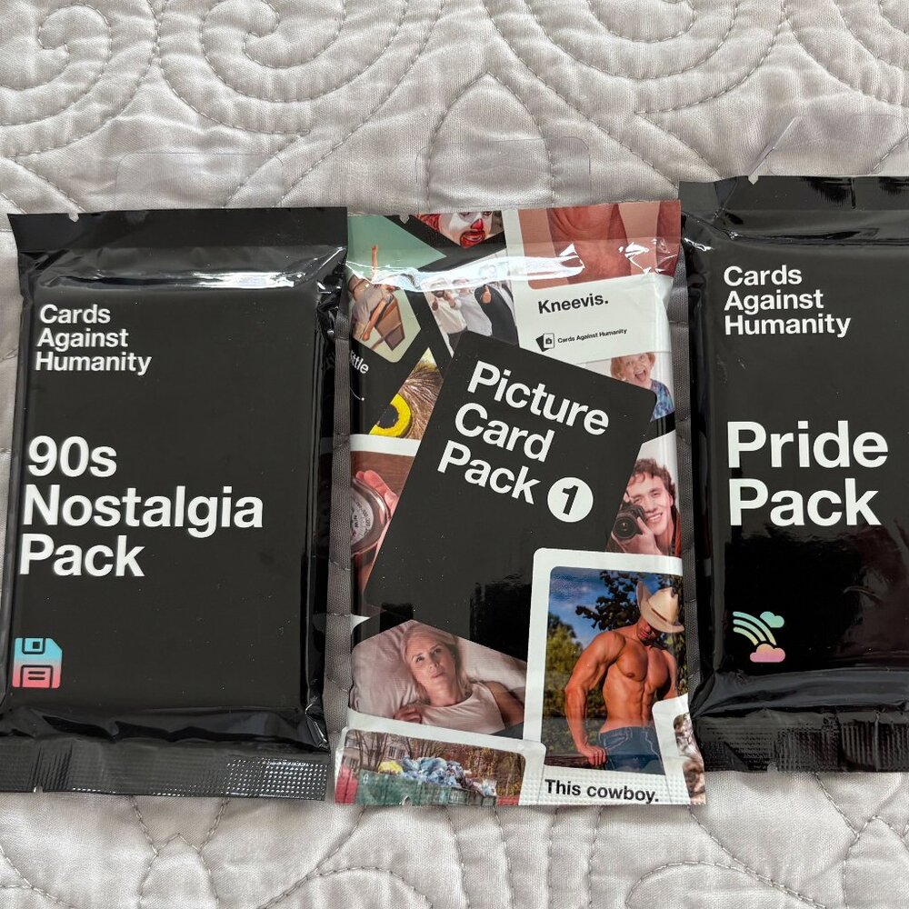 Cards Against Humanity 3 Pack Bundle - 90s Nostalgia, Picture Card 1, Pride Pack